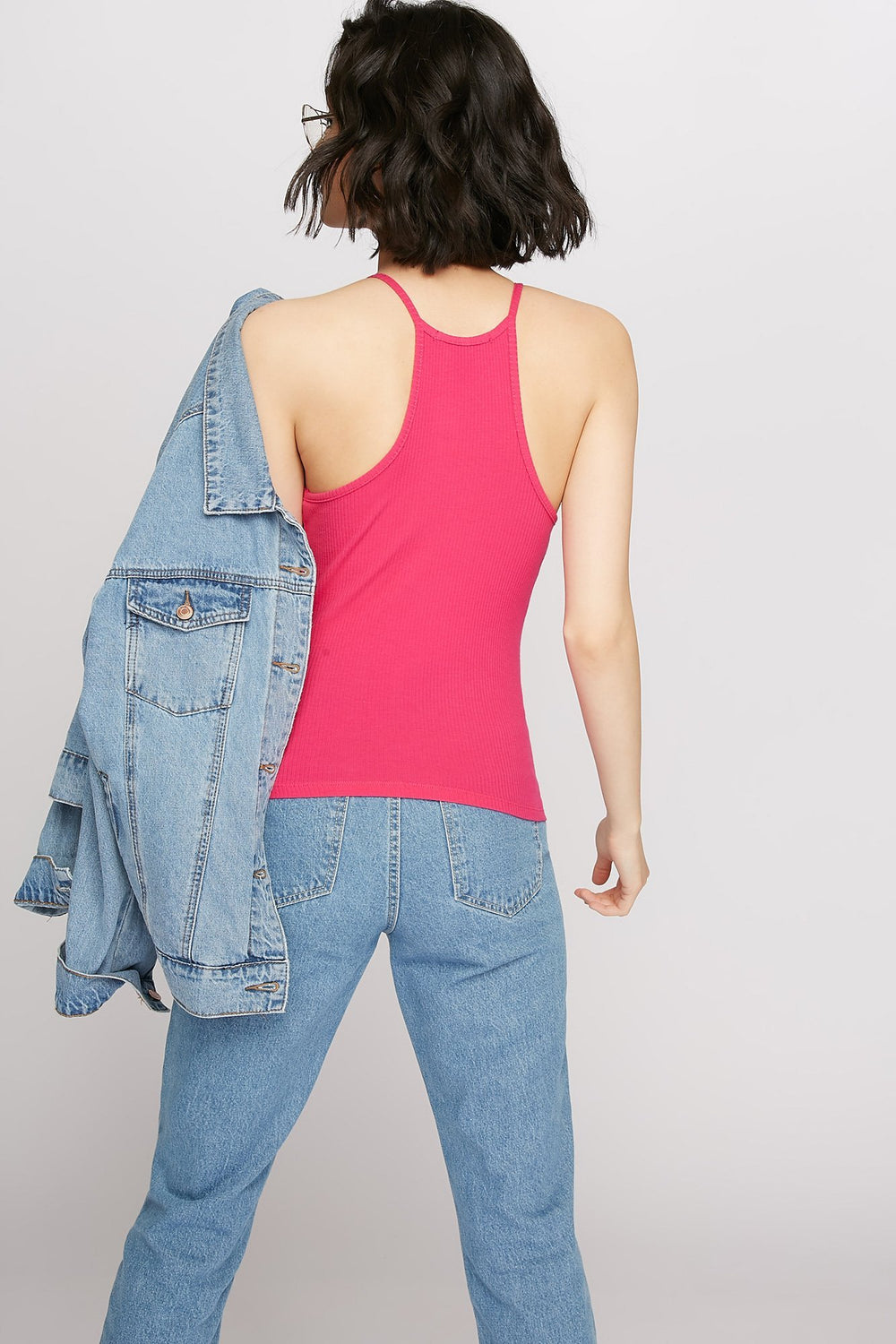 Women Ribbed Mock-Neck Camisole Fuchsia