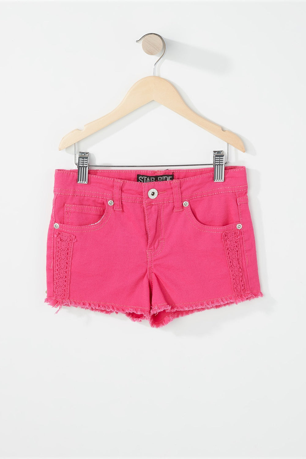 Kids Girls Coloured Frayed Hem Denim Short Fuchsia