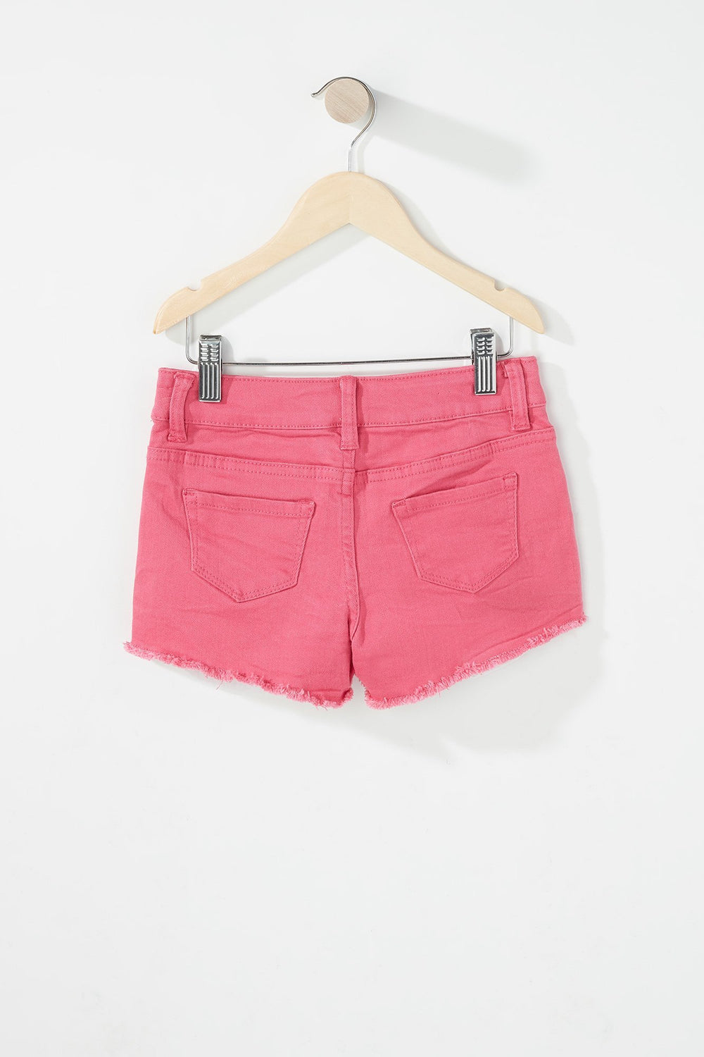 Kids Girls Frayed Hem Coloured Denim Short Fuchsia