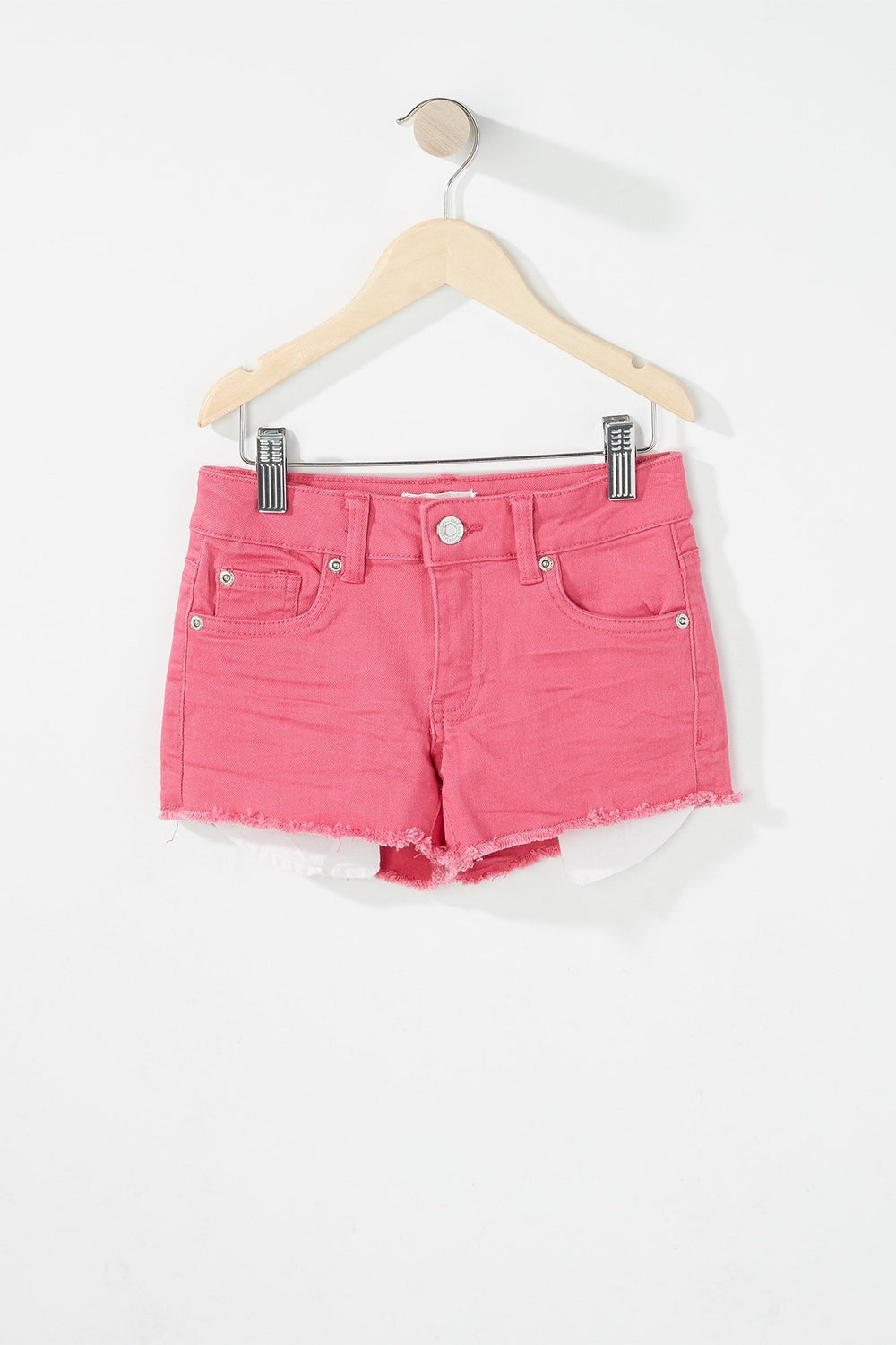 Kids Girls Frayed Hem Coloured Denim Short Fuchsia