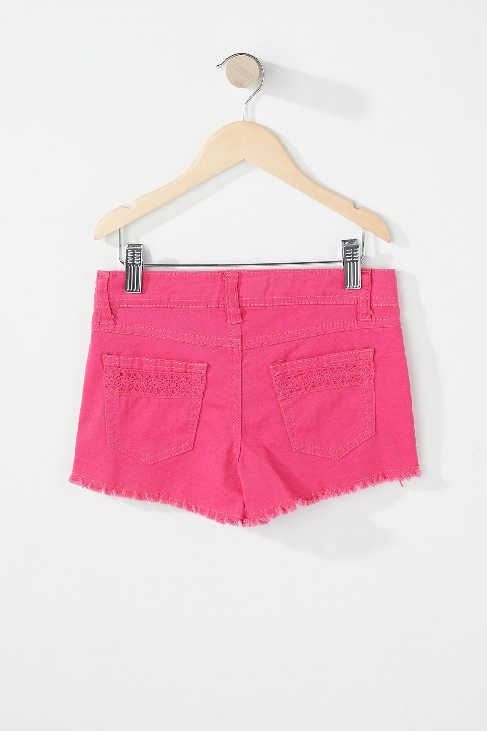 Kids Short en denim coloré avec franges pour fille Fuchsia