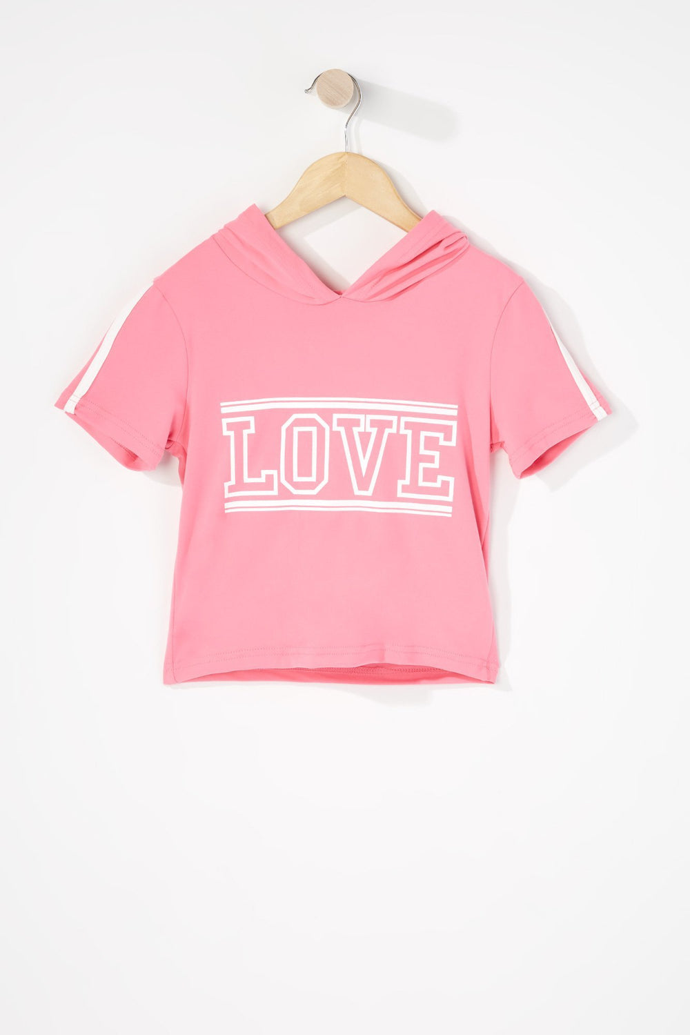 Kids T-shirt à capuchon à enfiler avec rayures latérales pour fille Fuchsia