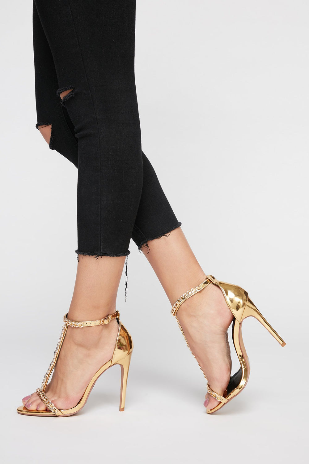 Women Chain-Link Stiletto Heel Gold