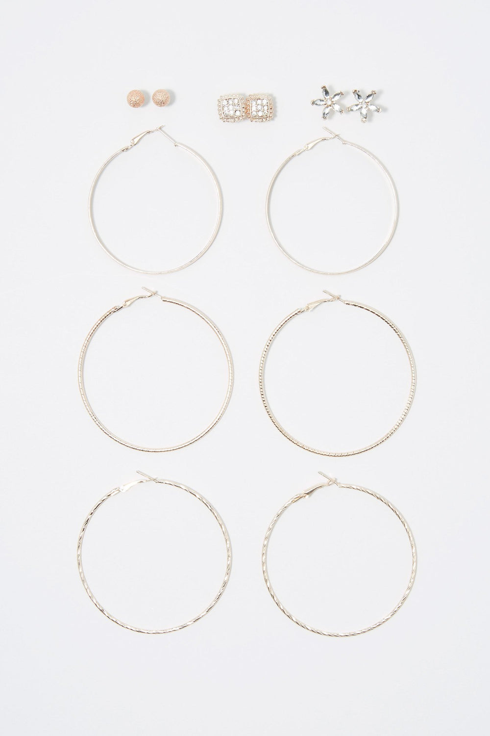Women Ensemble de clous d'oreilles et de créoles avec pierres du Rhin (6 paires) Gold