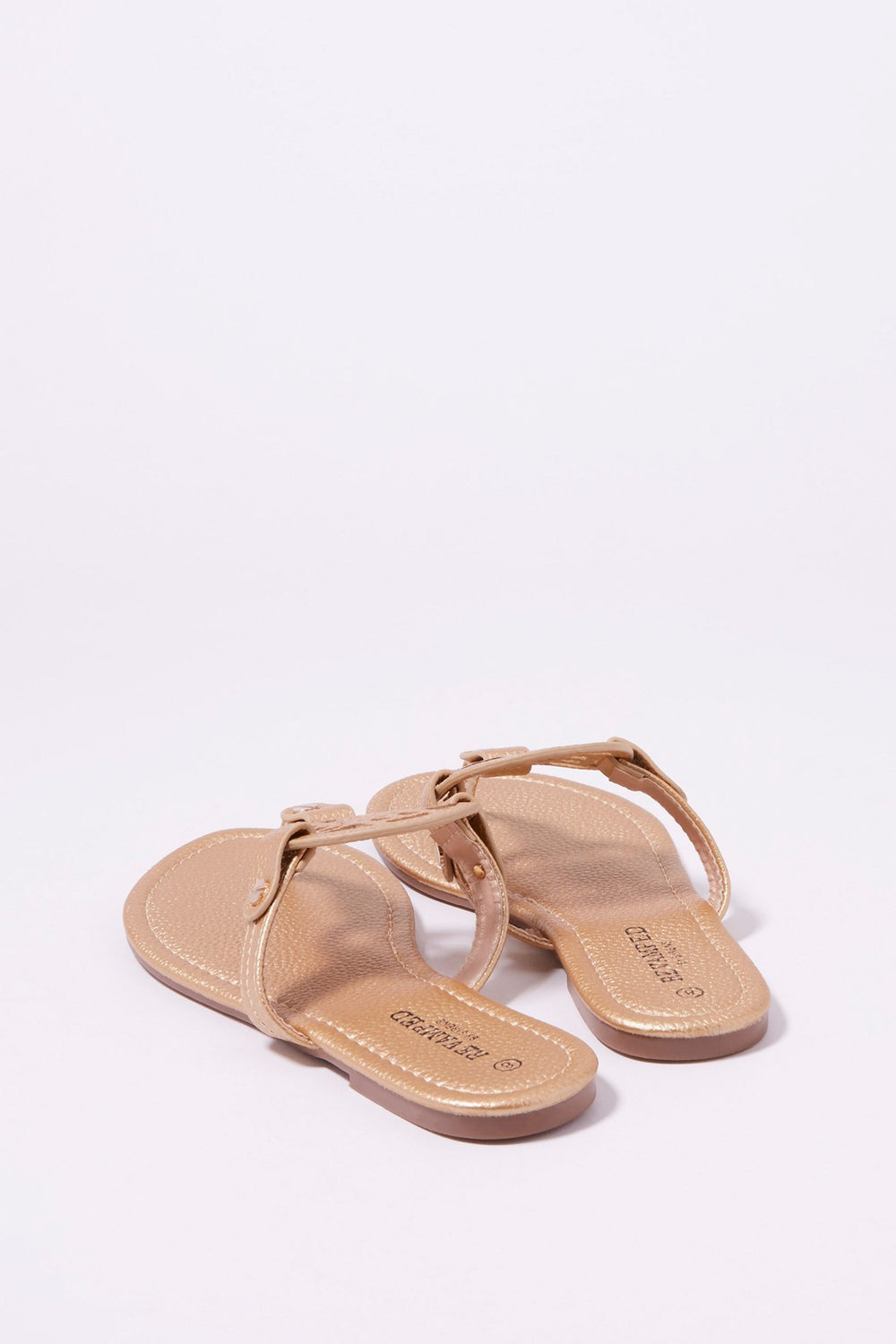 Women Medallion T-Bar Slip-On Sandal Gold