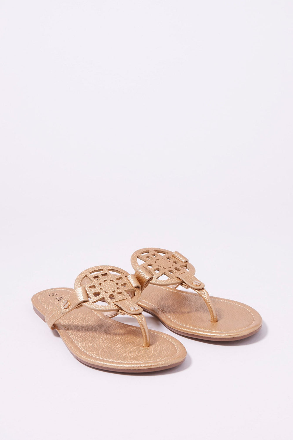 Women Medallion T-Bar Slip-On Sandal Gold