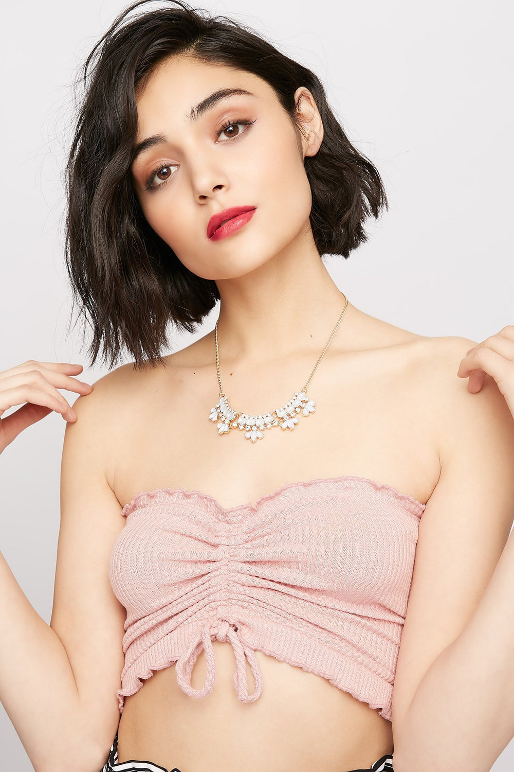 Women Rhinestone & Gem Statement Necklace Gold