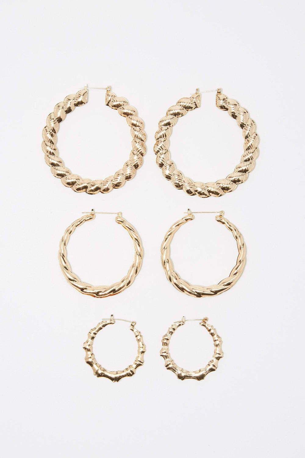 Women Assorted Braided Hoop Earrings (3 Pairs) Gold