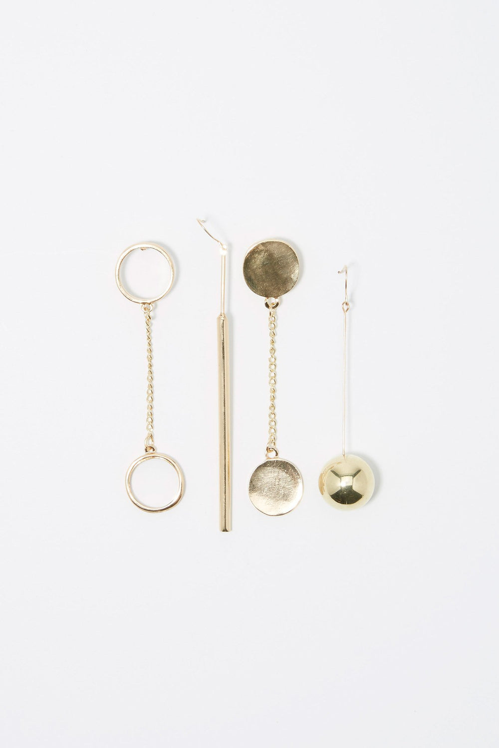 Women Assorted Metal Ball Pendant Earring Set (2 Pairs) Gold