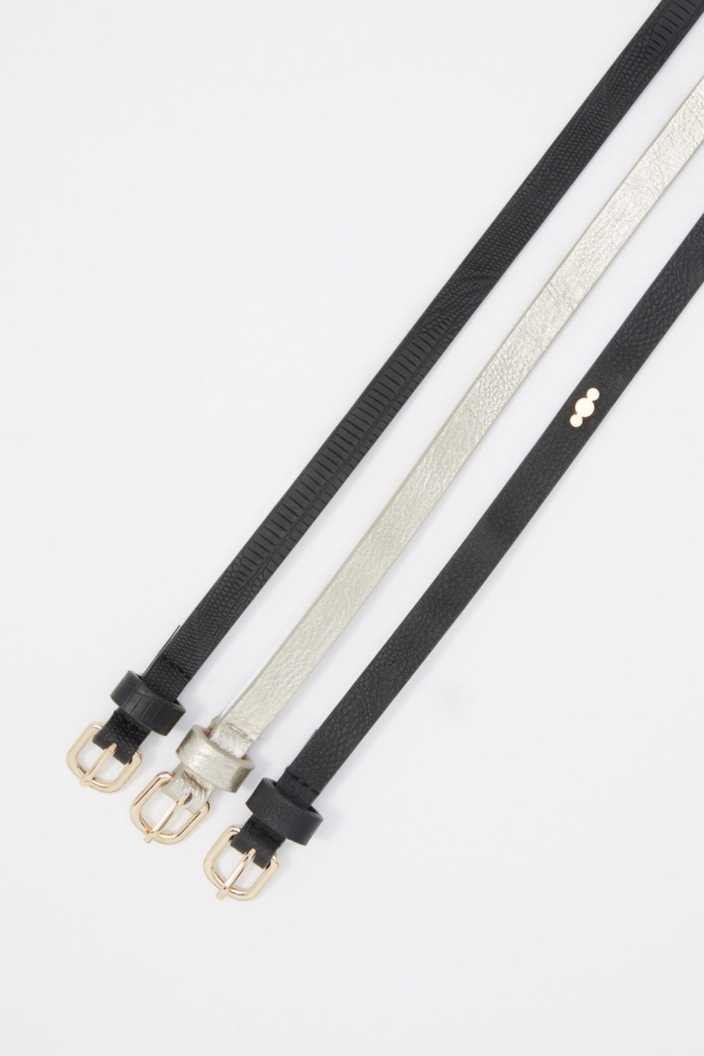 Women Assorted Studs & Solids Skinny Belt Set (3 PC) Gold