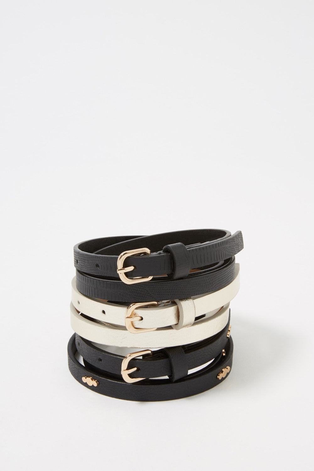 Women Assorted Studs & Solids Skinny Belt Set (3 PC) Gold