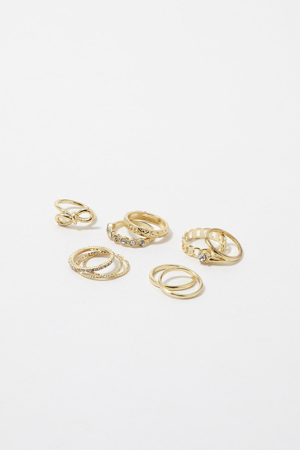 Women Bowtie Rhinestone Ring Set (10 PC) Gold