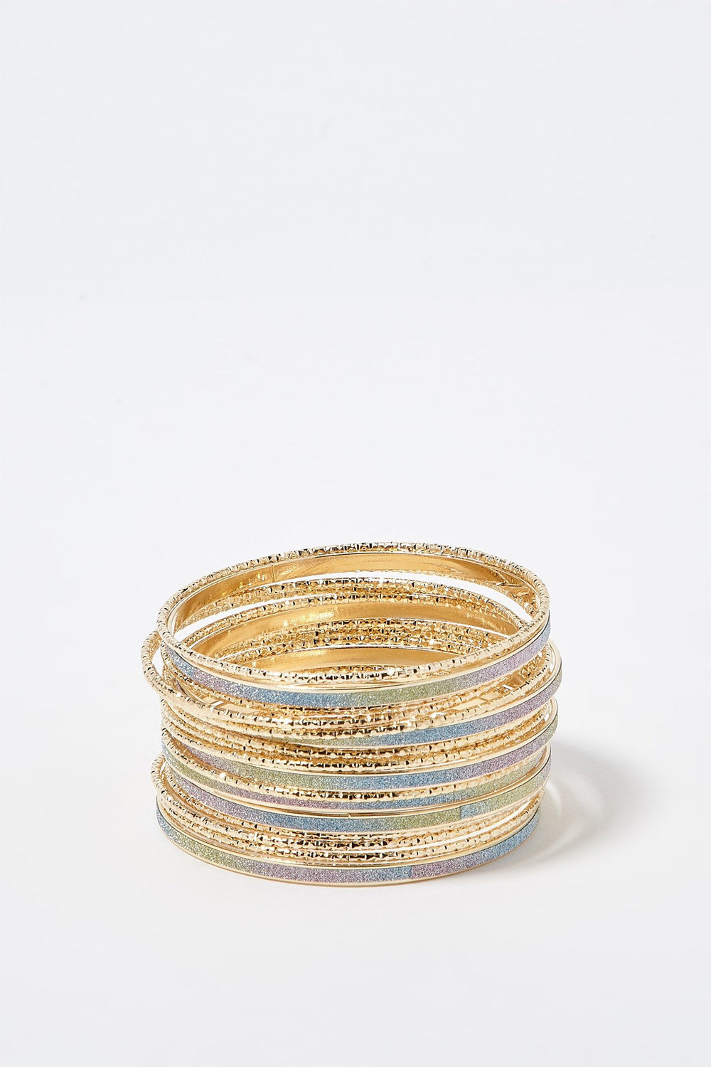 Women Bright Glitter Bangle Bracelet Set (18 PC) Gold