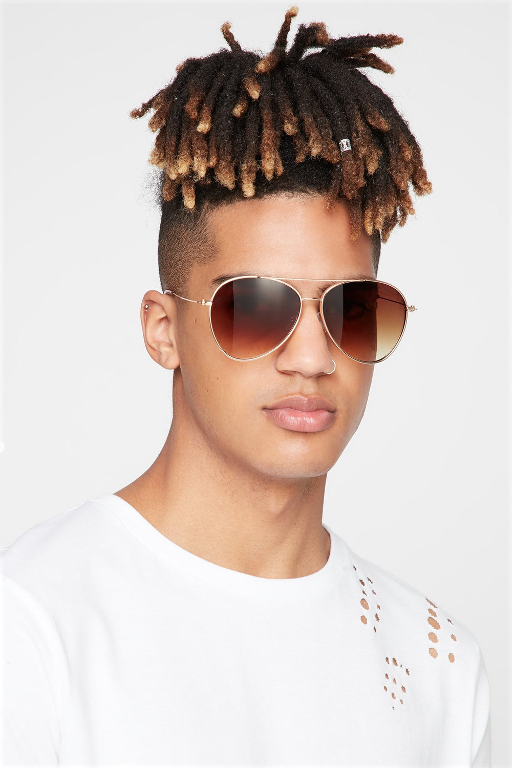 Men Brow Bar Classic Aviator Sunglasses Gold