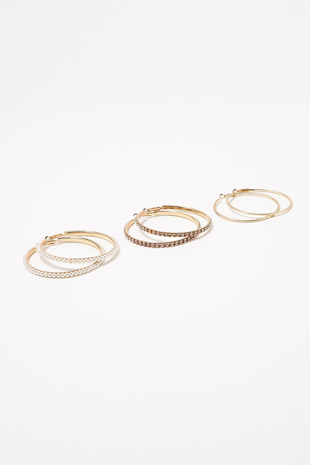 Women Clous d'oreilles et créoles avec perles et pierres du Rhin (9 paires) Gold
