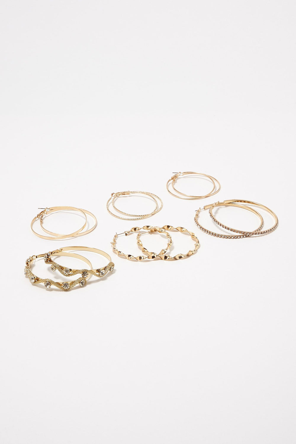 Women Clous d'oreilles et créoles avec pierres du Rhin (12 paires) Gold