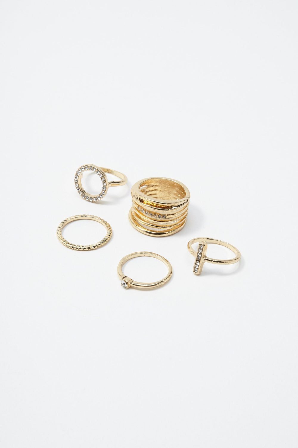 Women Ensemble de bagues avec pierres du Rhin (5 unités) Gold