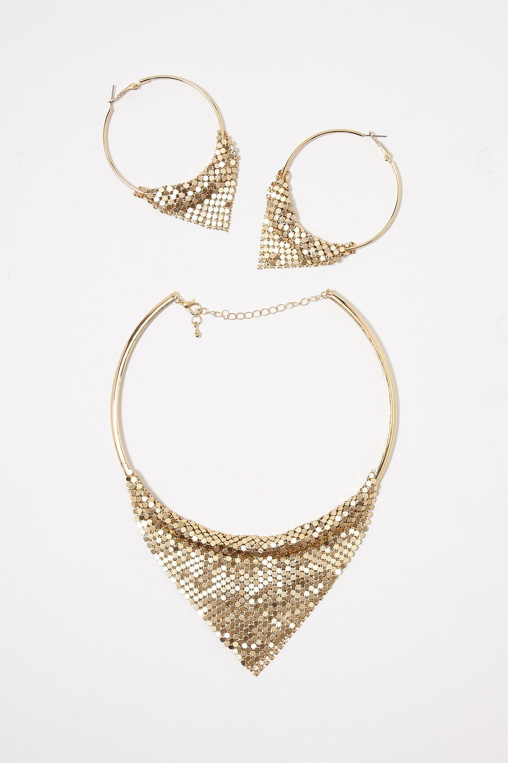 Women Glitter Chandelier Earring & Necklace Set Gold