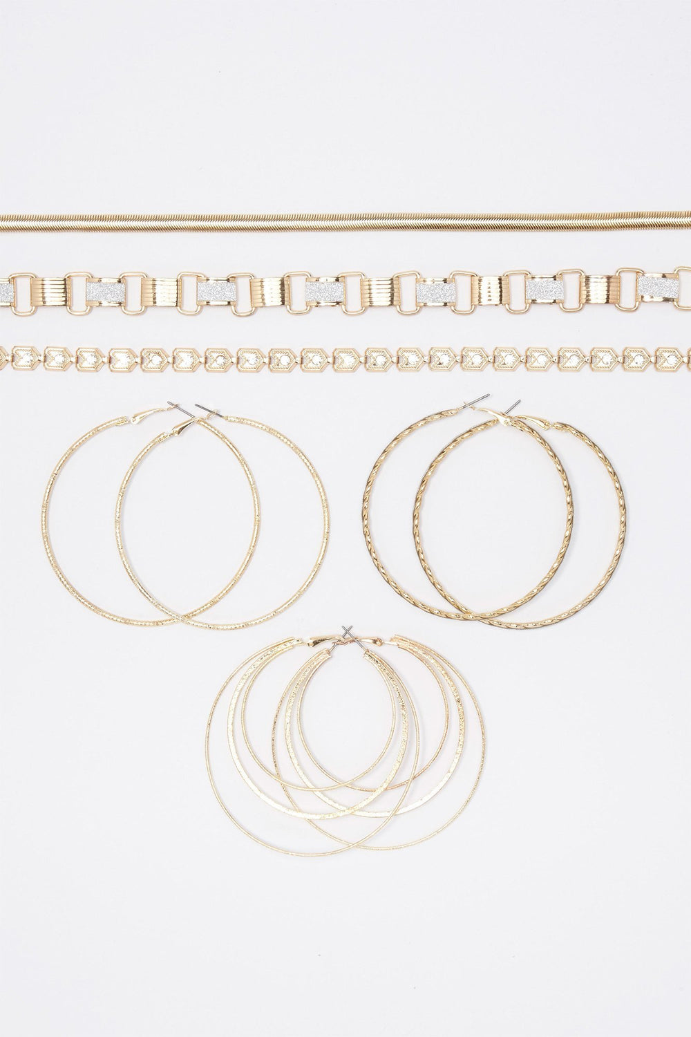 Women Glitter Hoop Earrings & Choker Set (9 PC) Gold