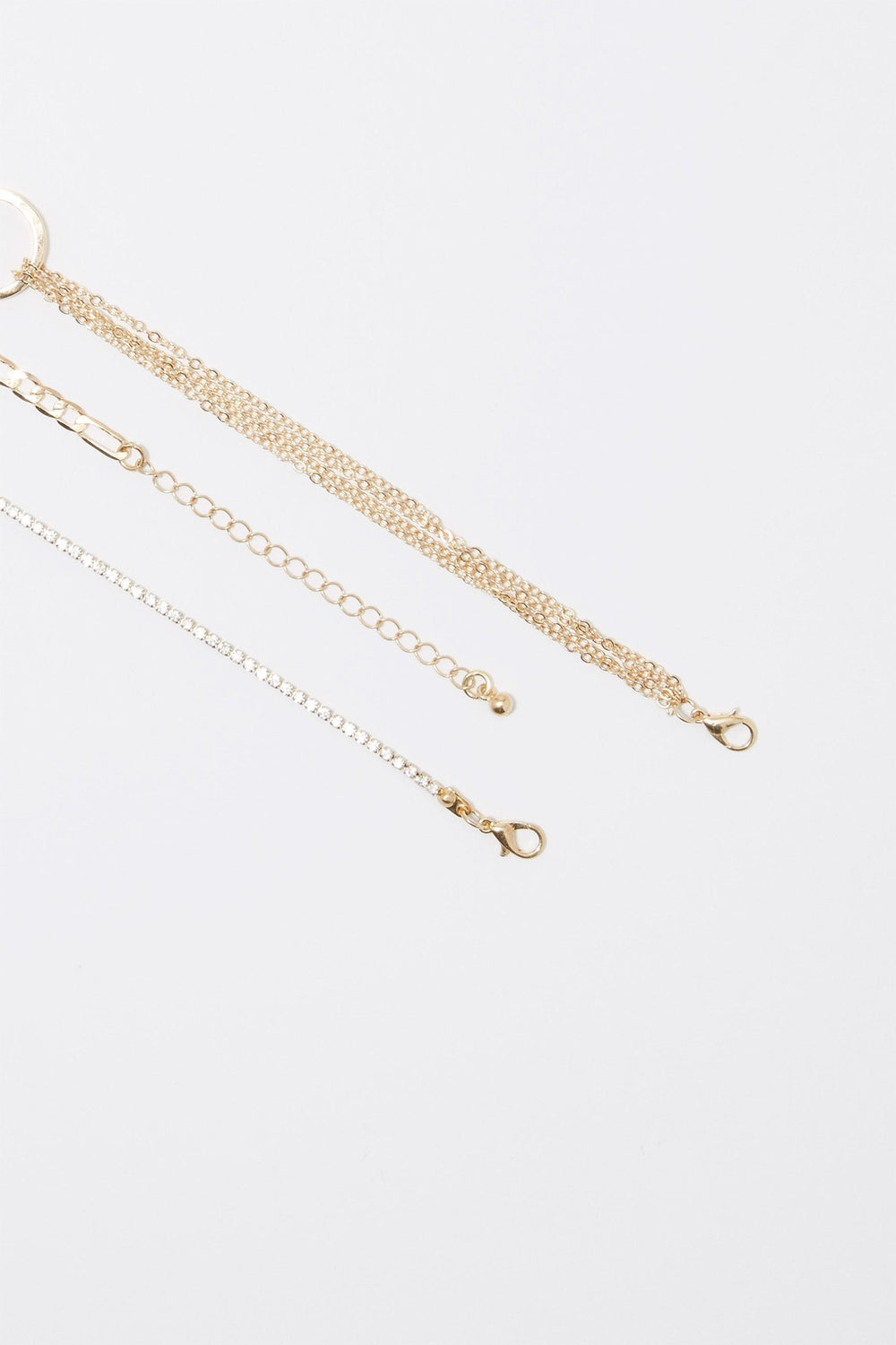 Women Metal Chain Ring Pendant Choker Set (3 PC) Gold