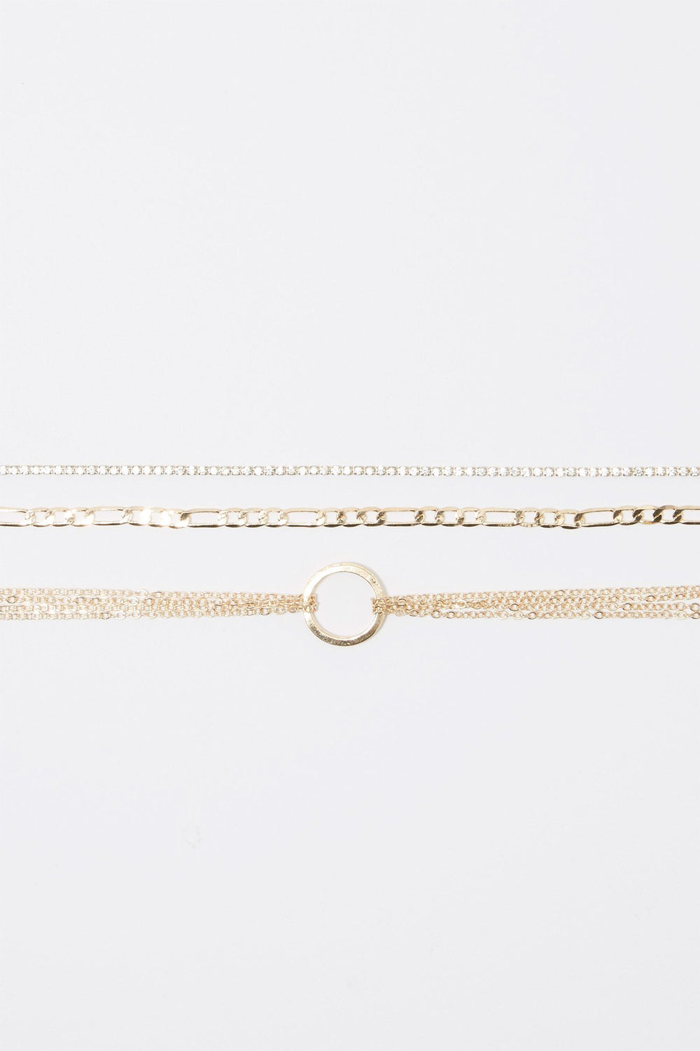 Women Metal Chain Ring Pendant Choker Set (3 PC) Gold