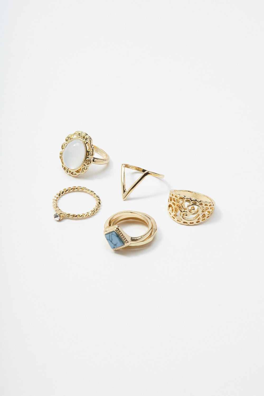 Women Opal Pendant Ring Set (7 PC) Gold