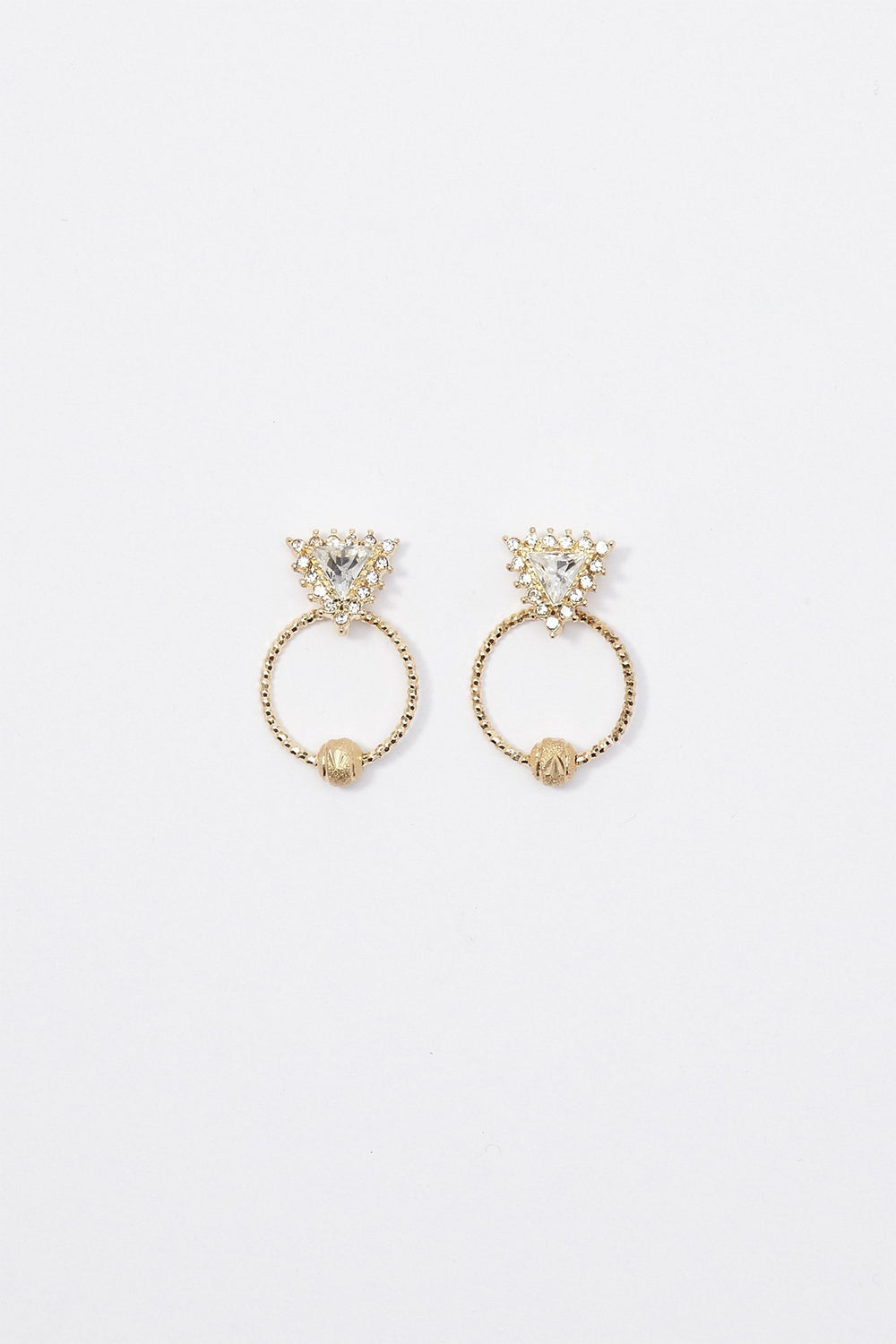 Women Rhinestone Ball Pendant Hoop Earrings Gold