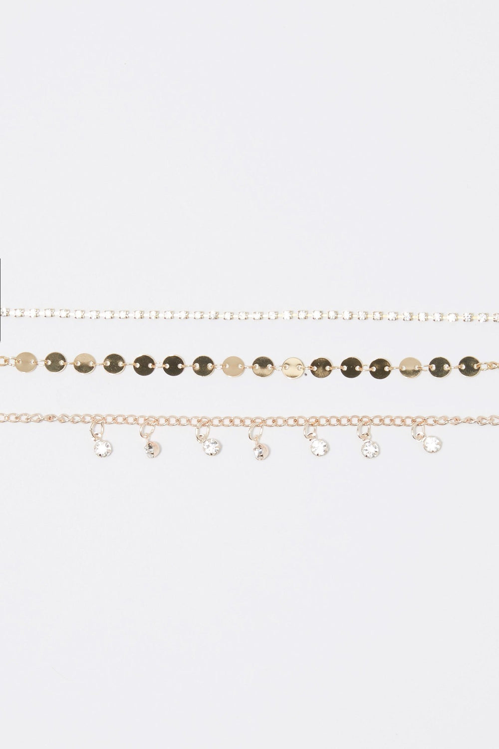 Women Rhinestone Chain Anklets (3 PC) Gold