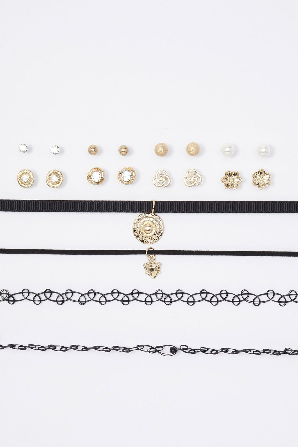 Women Rhinestone Floral Ball Choker & Earrings Set (20 PC) Gold