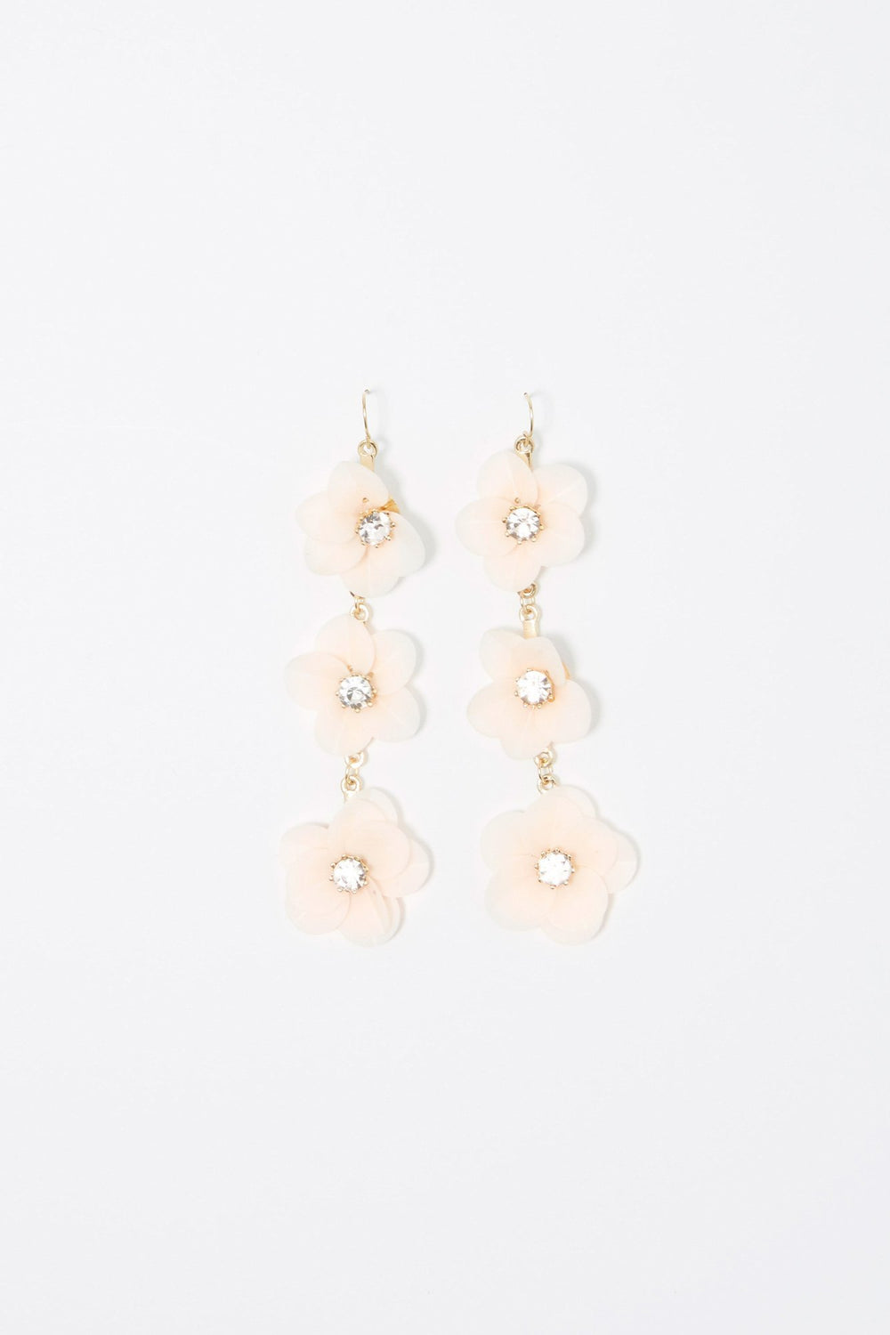 Women Rhinestone Floral Drop Earrings Gold