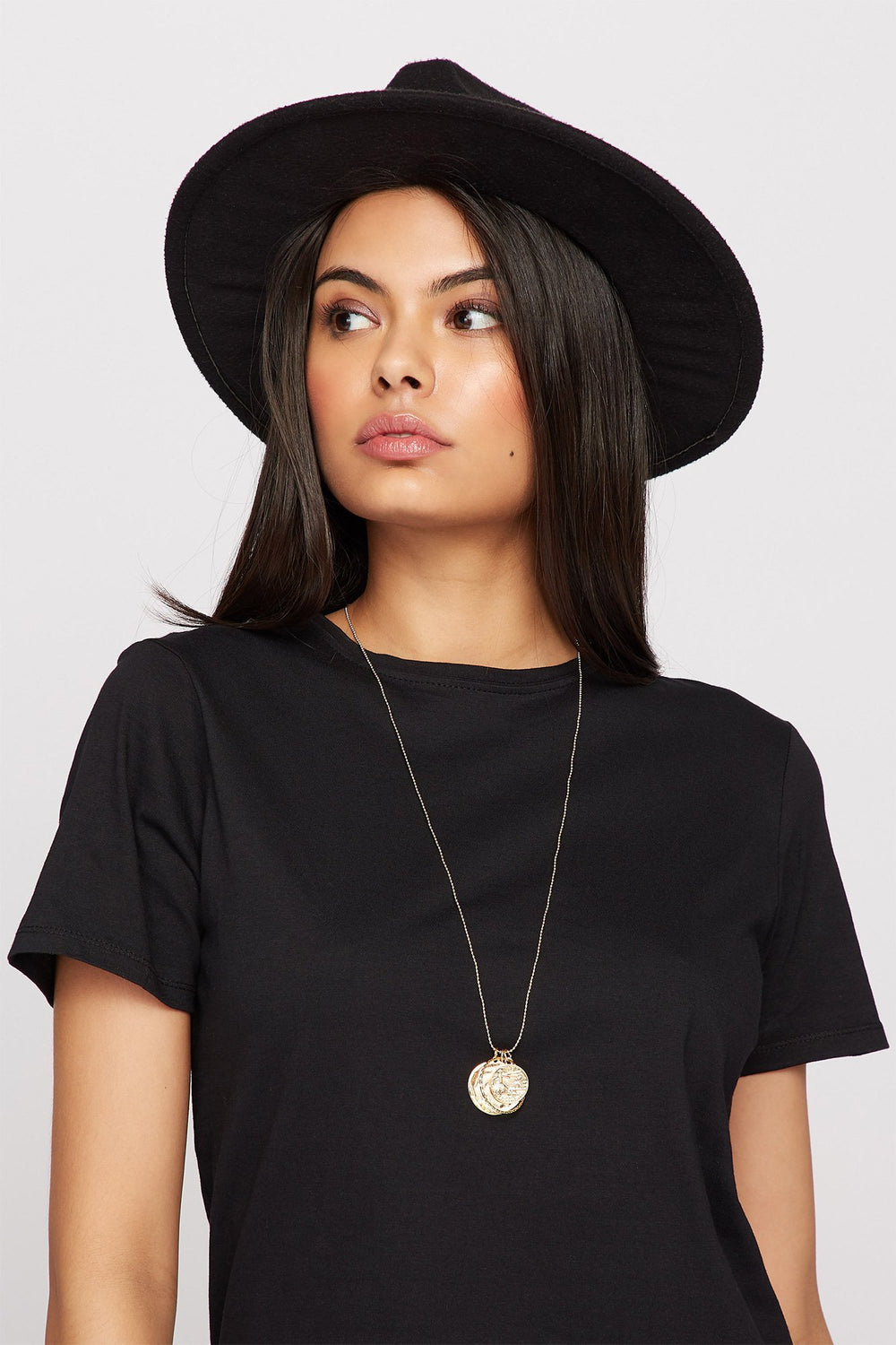 Women Ring & Coin Longline Necklace Gold