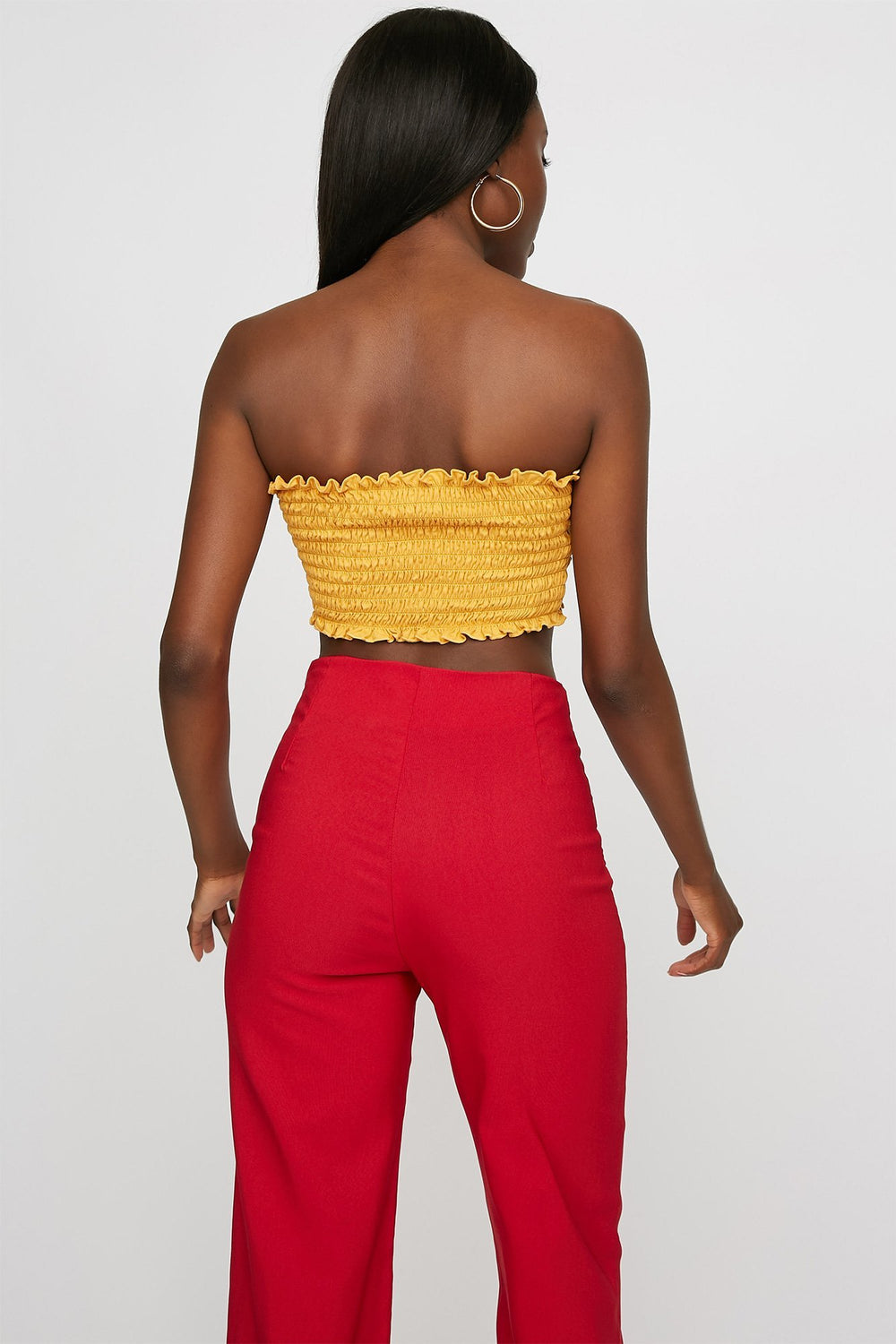 Women Ruffle Smocked Tube Top Gold