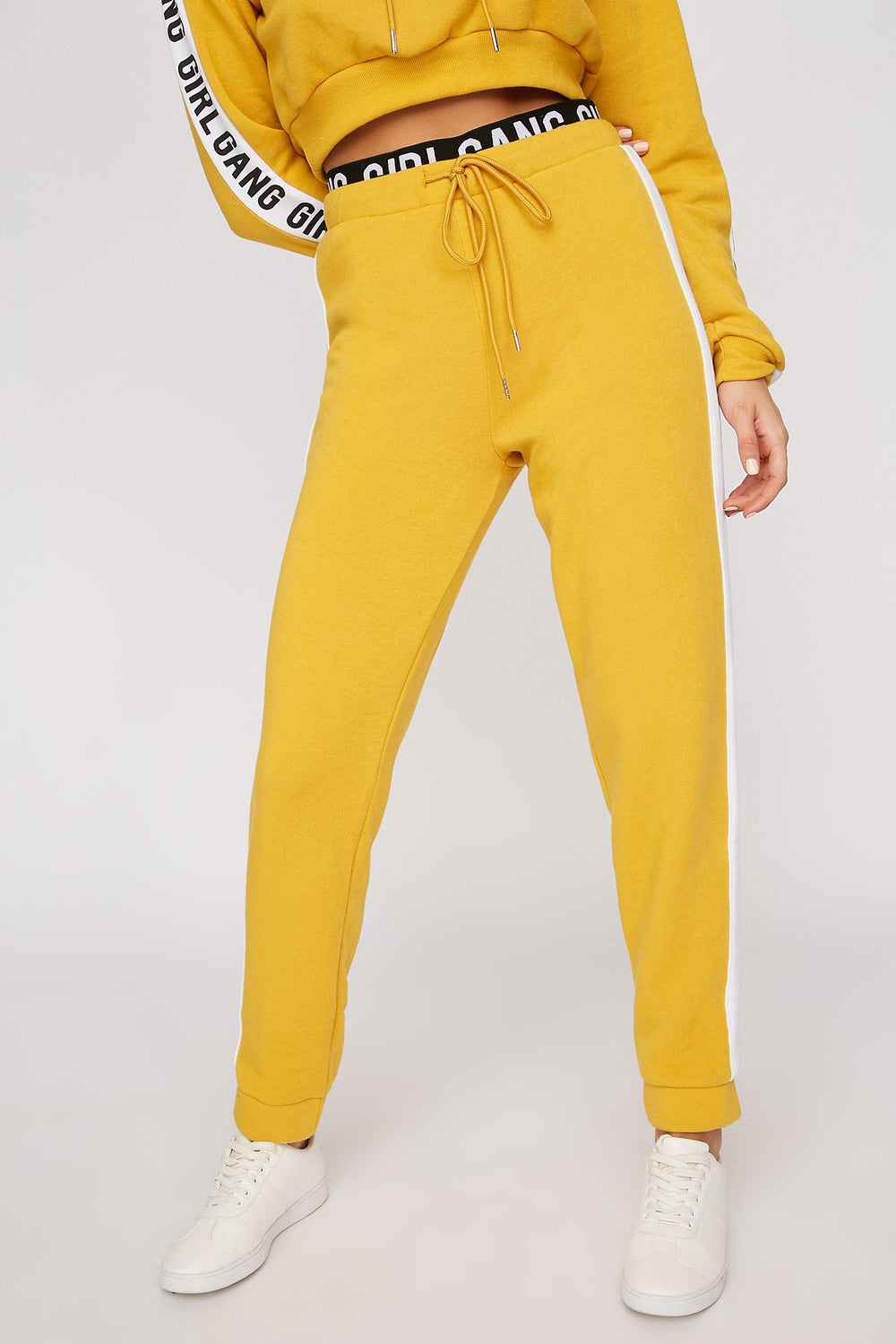 Women Side Stripe Graphic Banded Drawstring Jogger Gold
