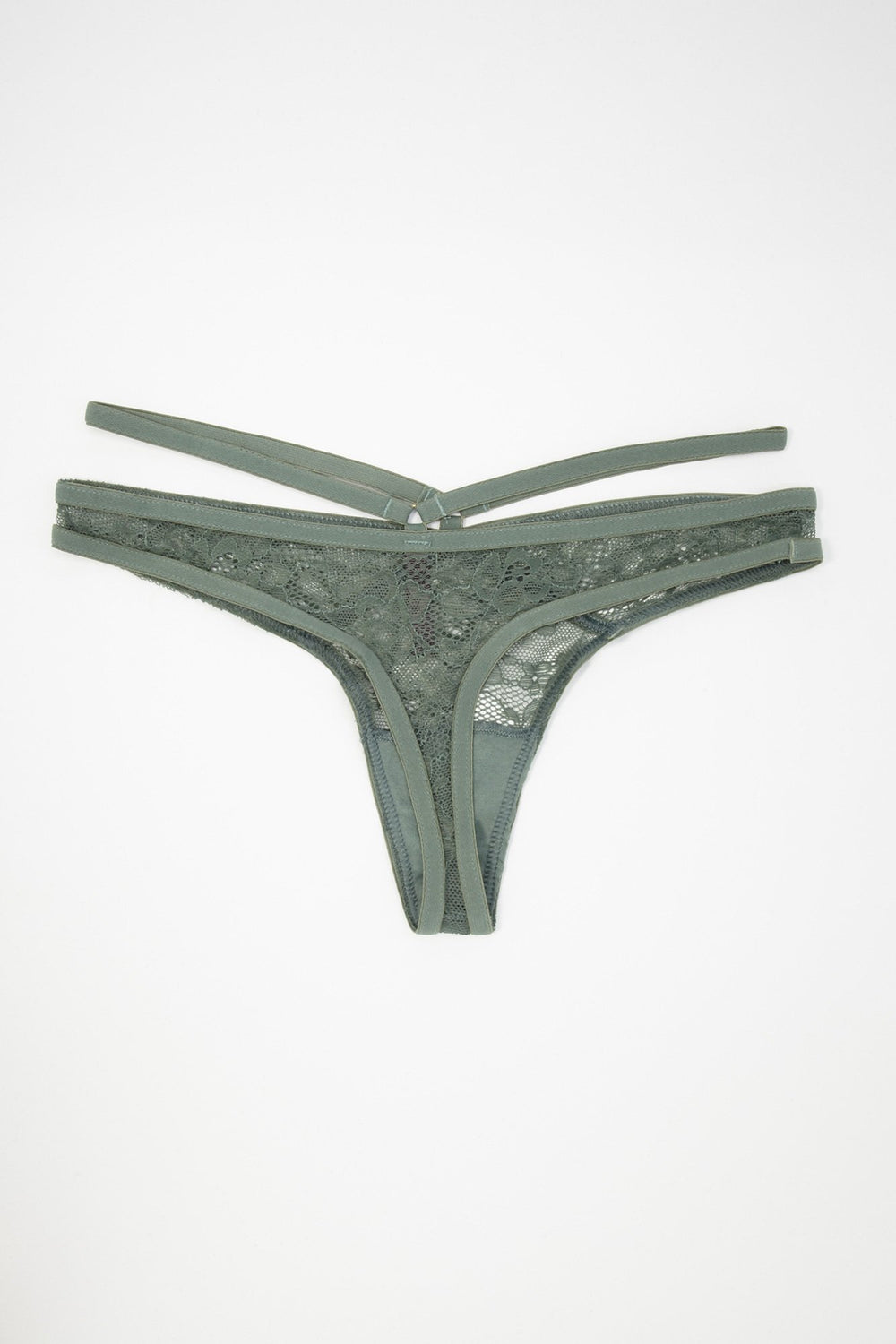 Women Caged Lace Thong Green