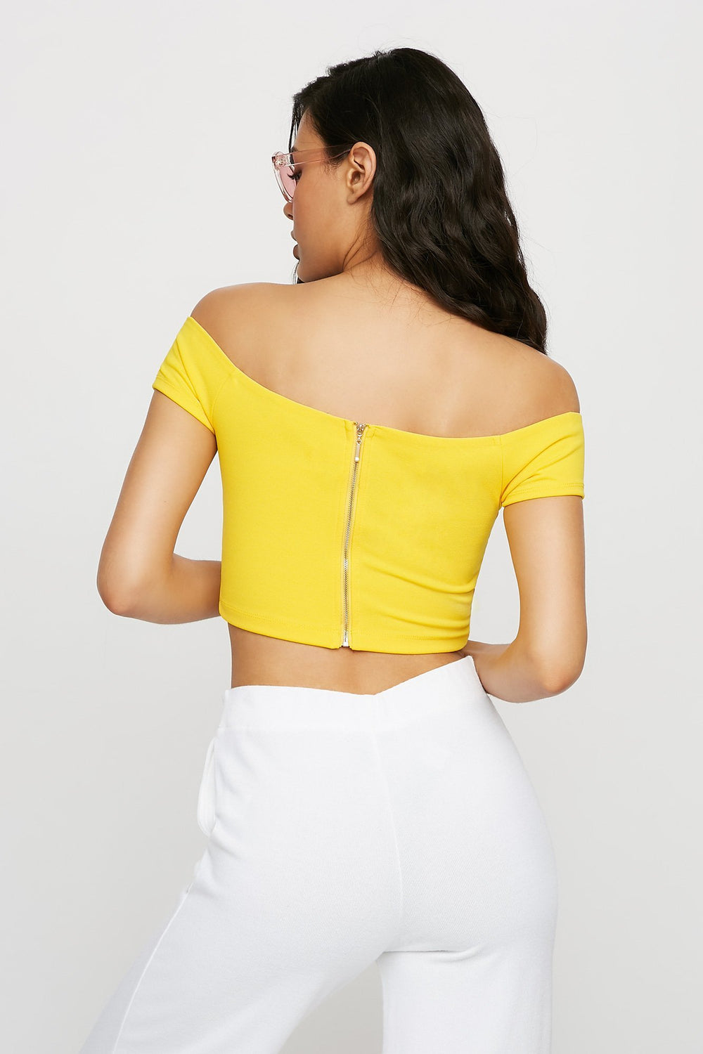 Women Off The Shoulder Crepe Cropped Blouse Green