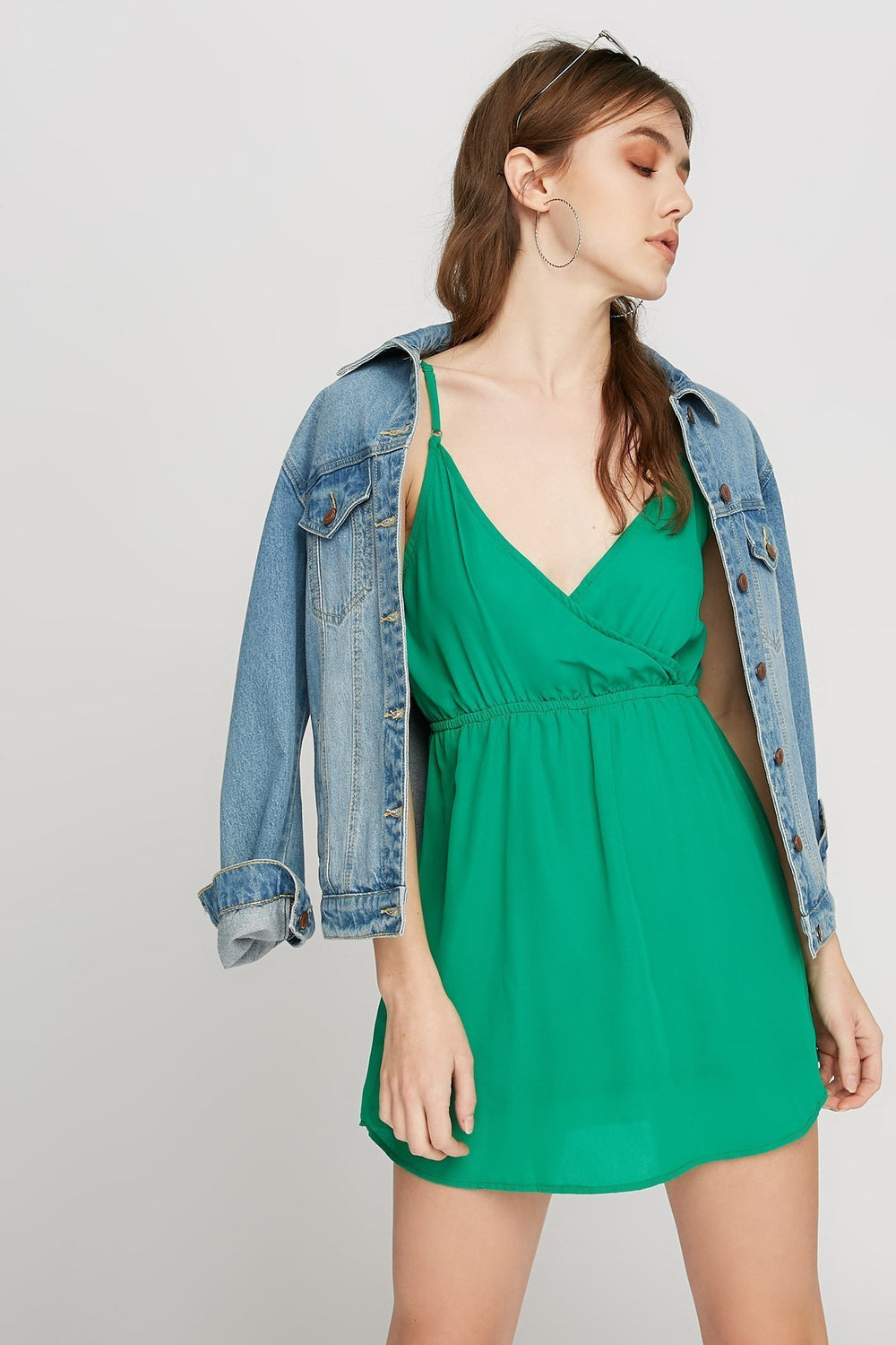 Women 2-Way Camisole Drawstring Dress Green