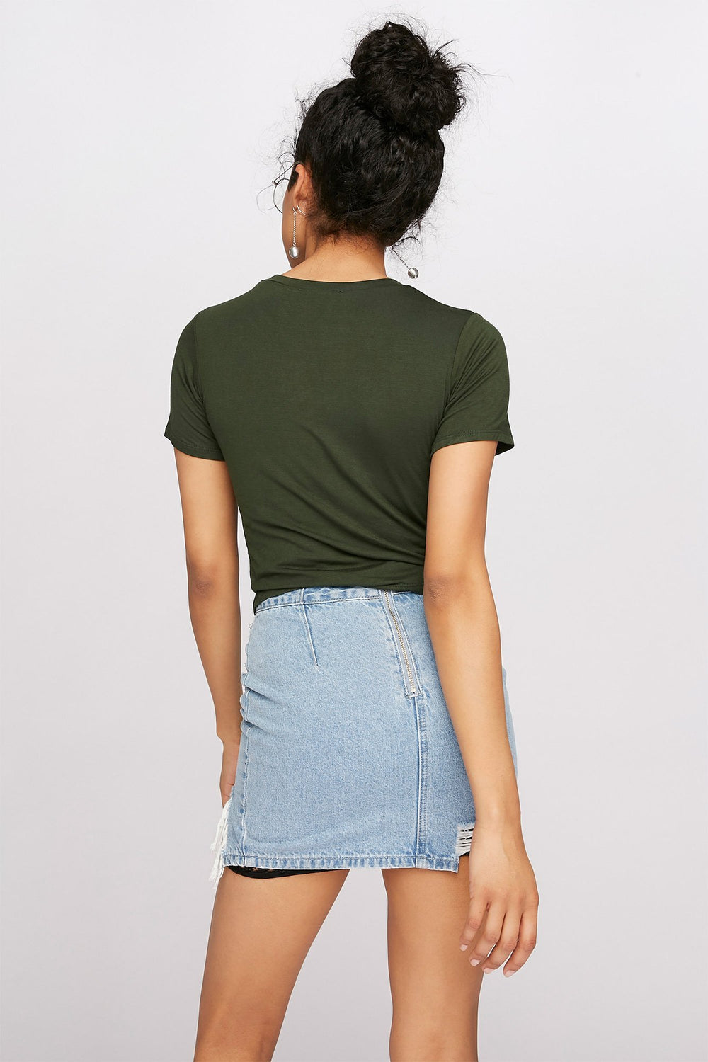 Women Basic Crewneck Pocket T-Shirt Green