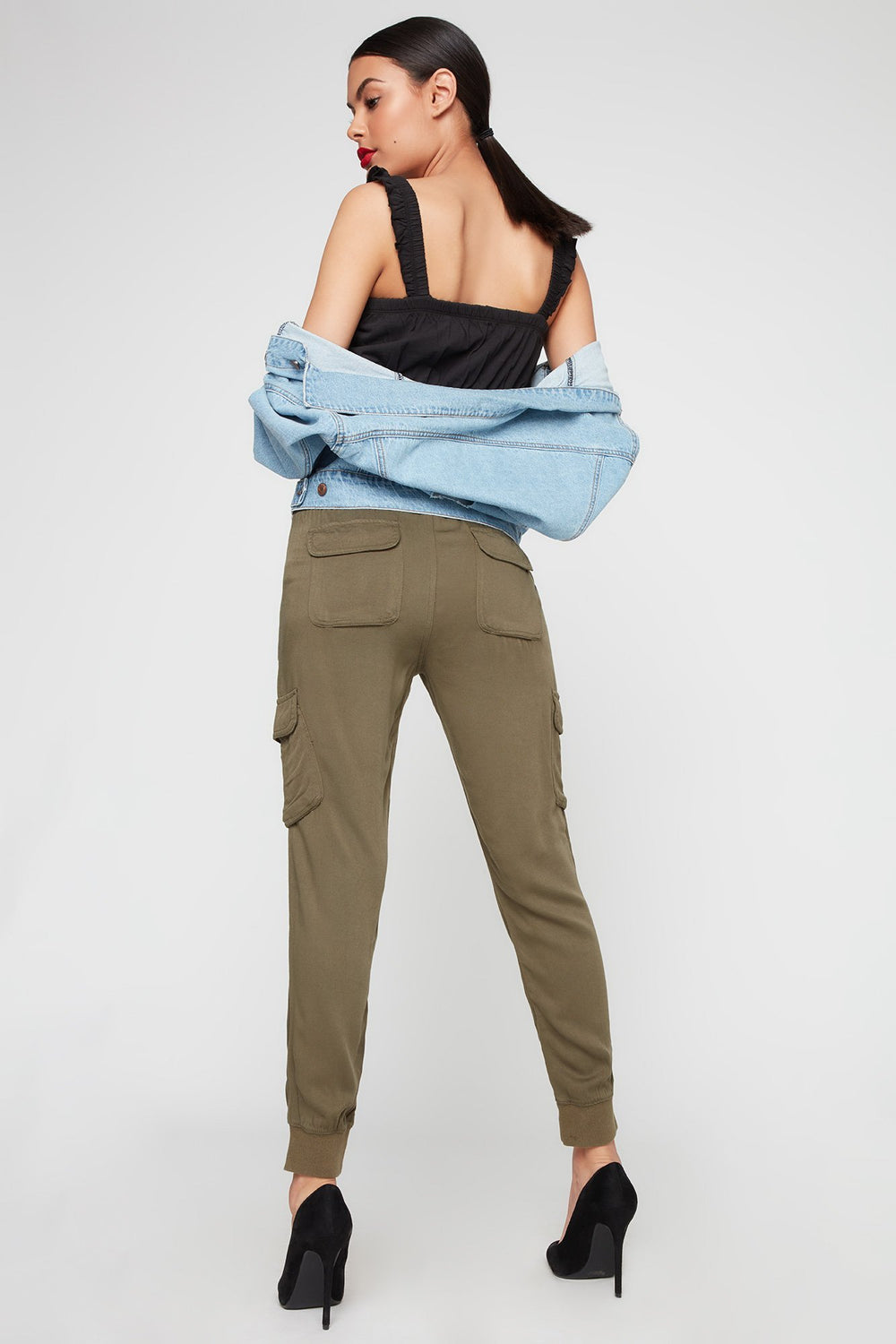 Women Drawstring Cargo Jogger Green