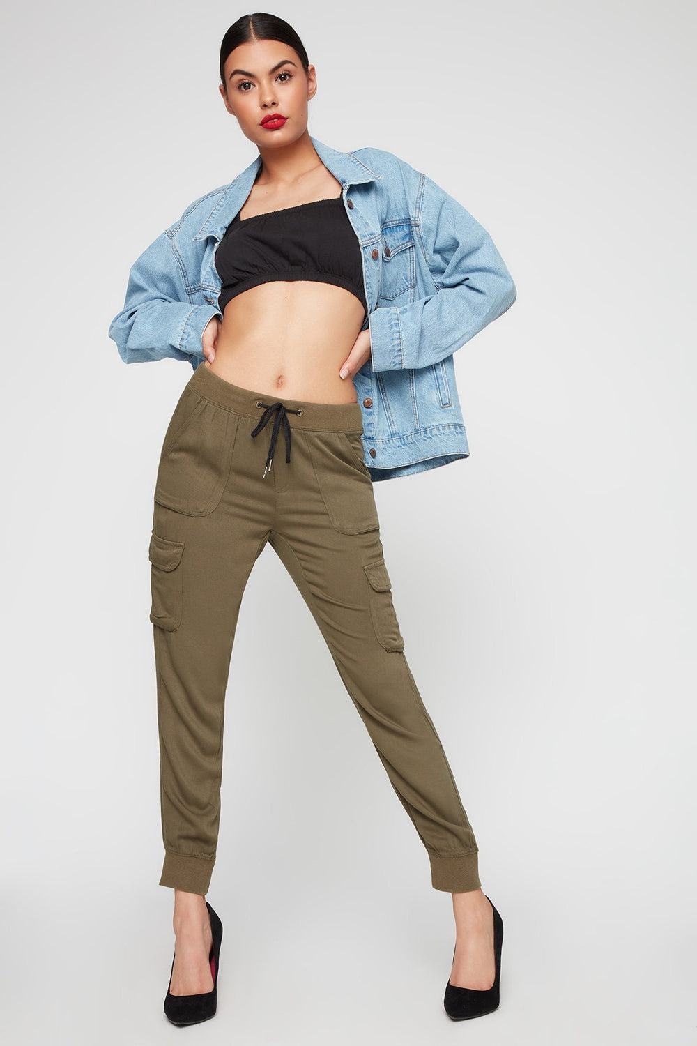 Women Drawstring Cargo Jogger Green