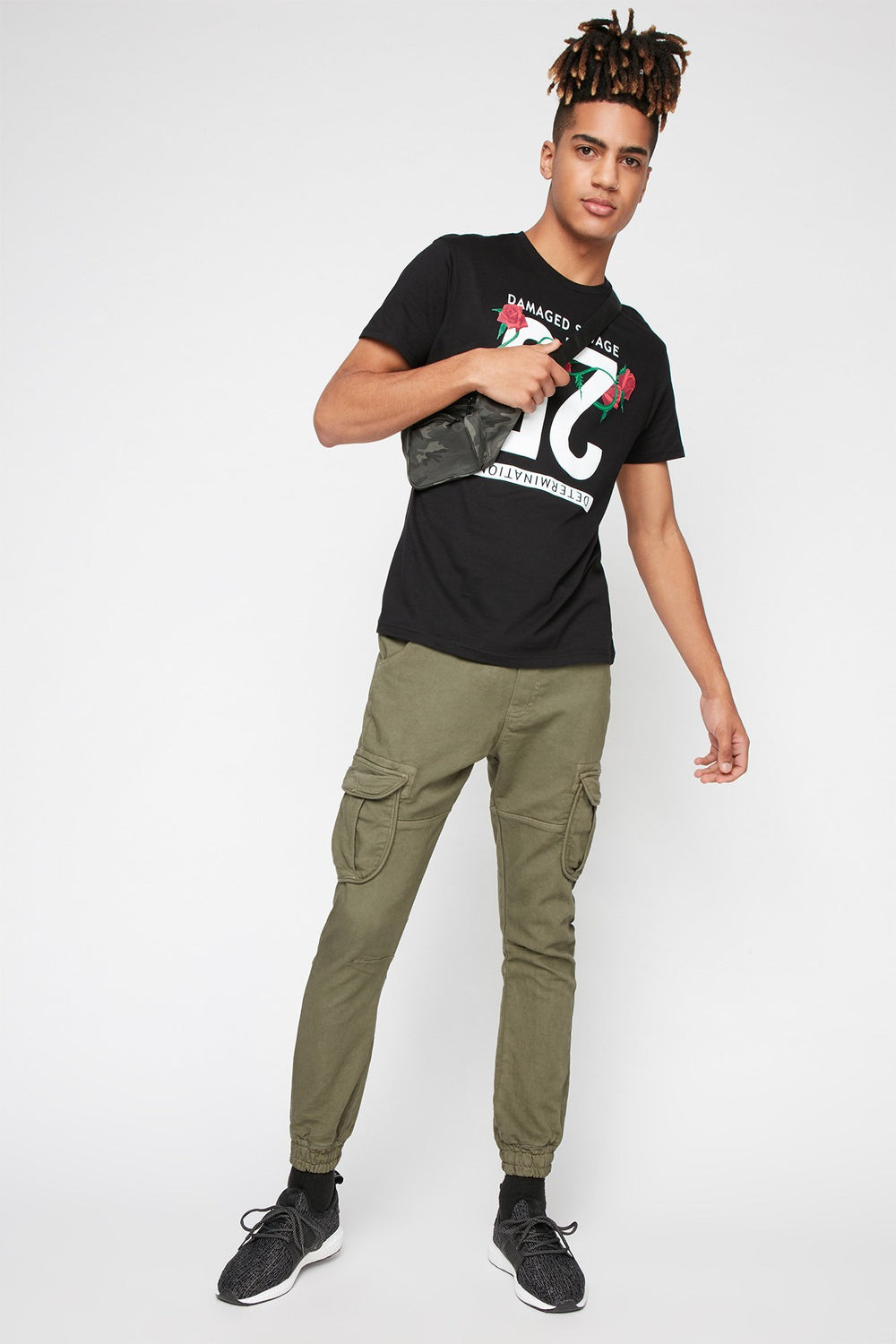 Men Fleece Pocket Drawstring Cargo Jogger Green