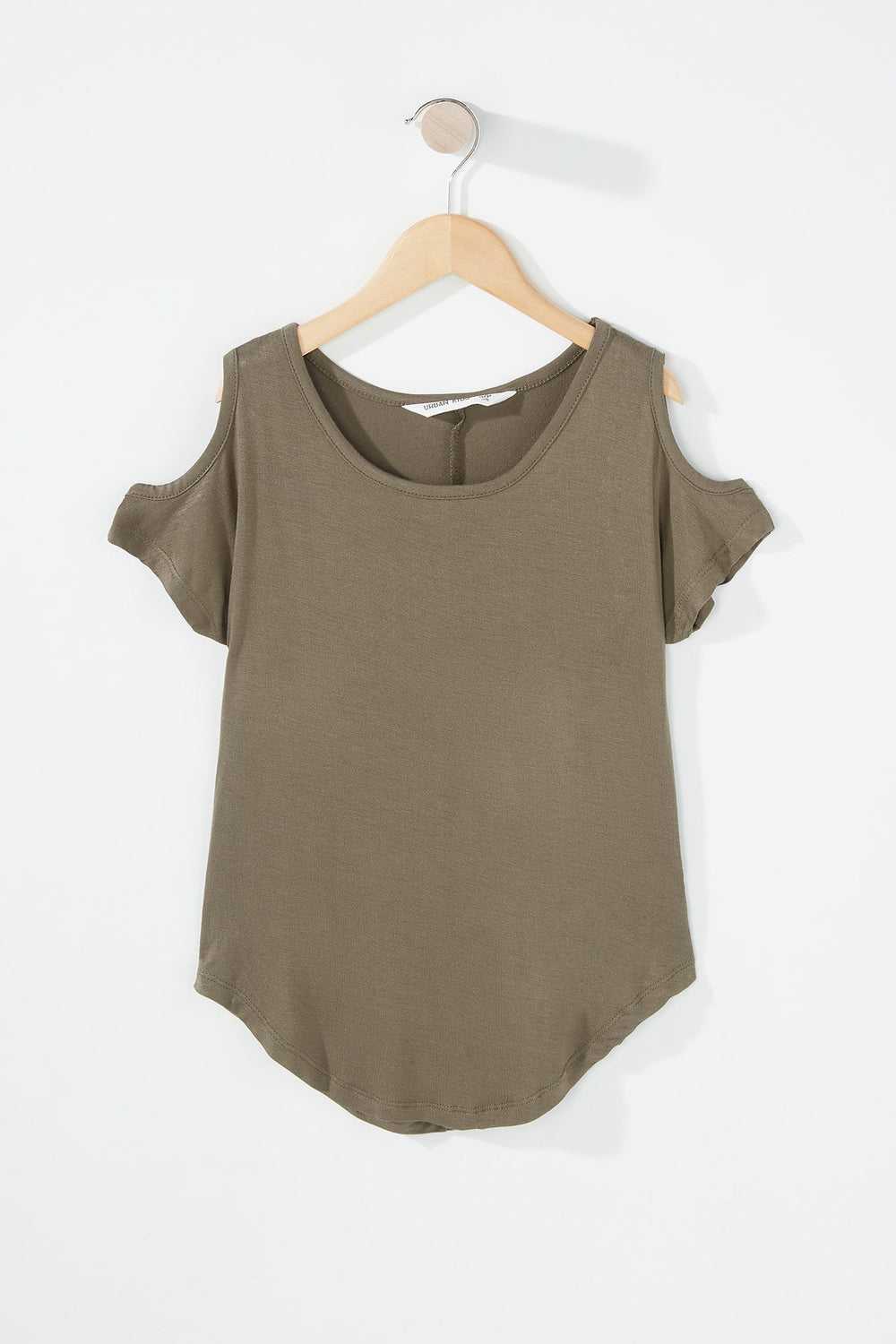 Kids Girls Cold Shoulder Dolphin Hem T-Shirt Green