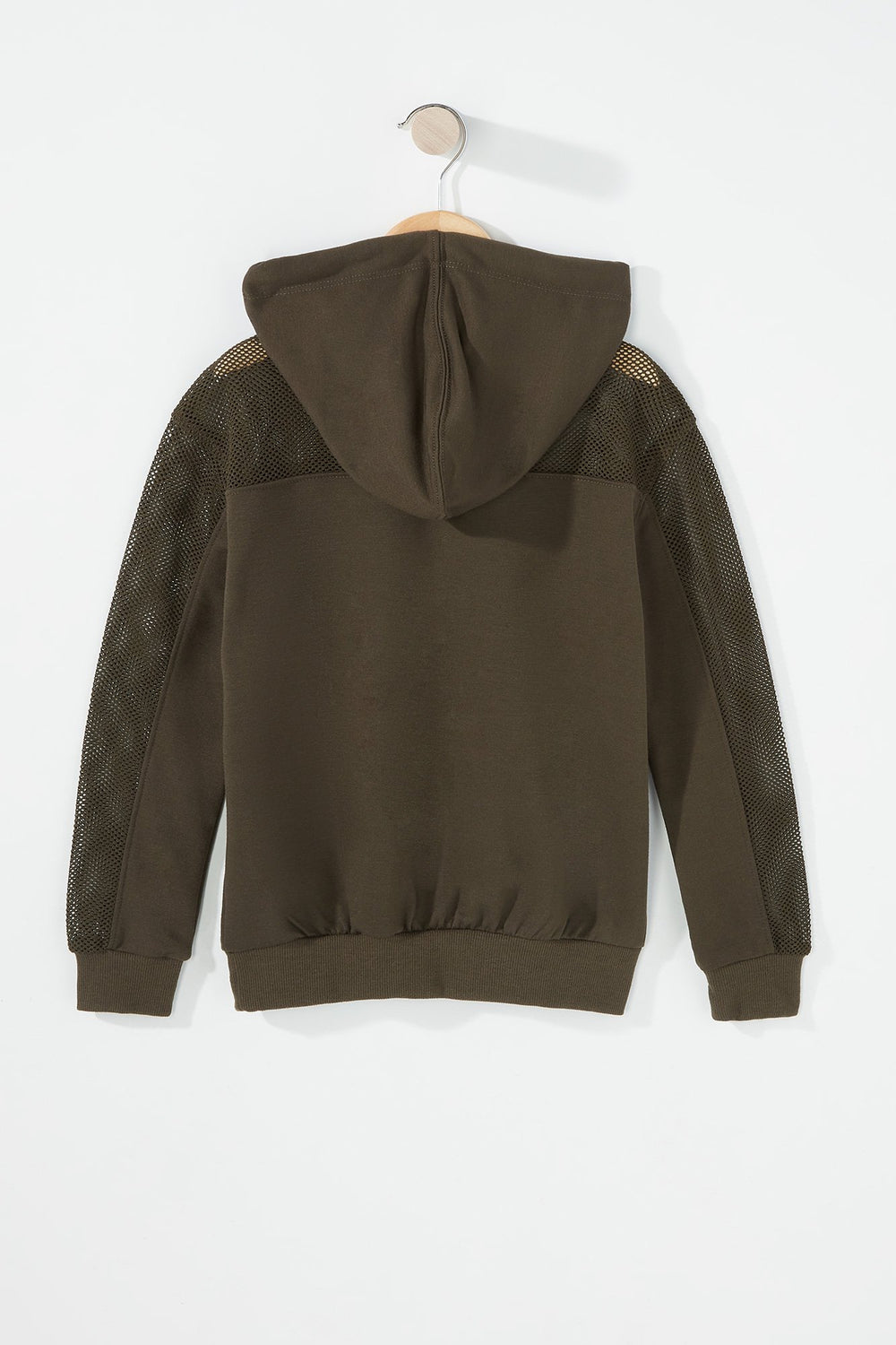 Kids Girls Graphic Mesh Drawstring Popover Hoodie Green