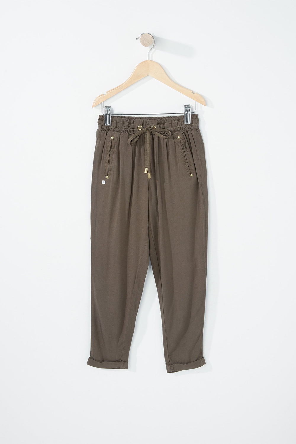 Kids Girls Roll-Up Lightweight Drawstring Jogger Green