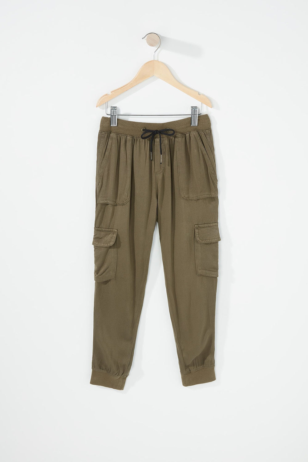 Kids Girls Twill Drawstring Cargo Jogger Green
