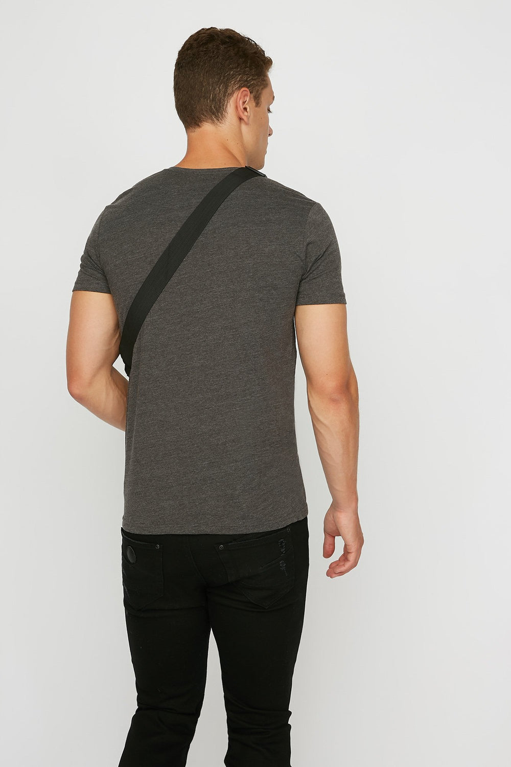 Men T-shirt doux à encolure en V Gris foncé