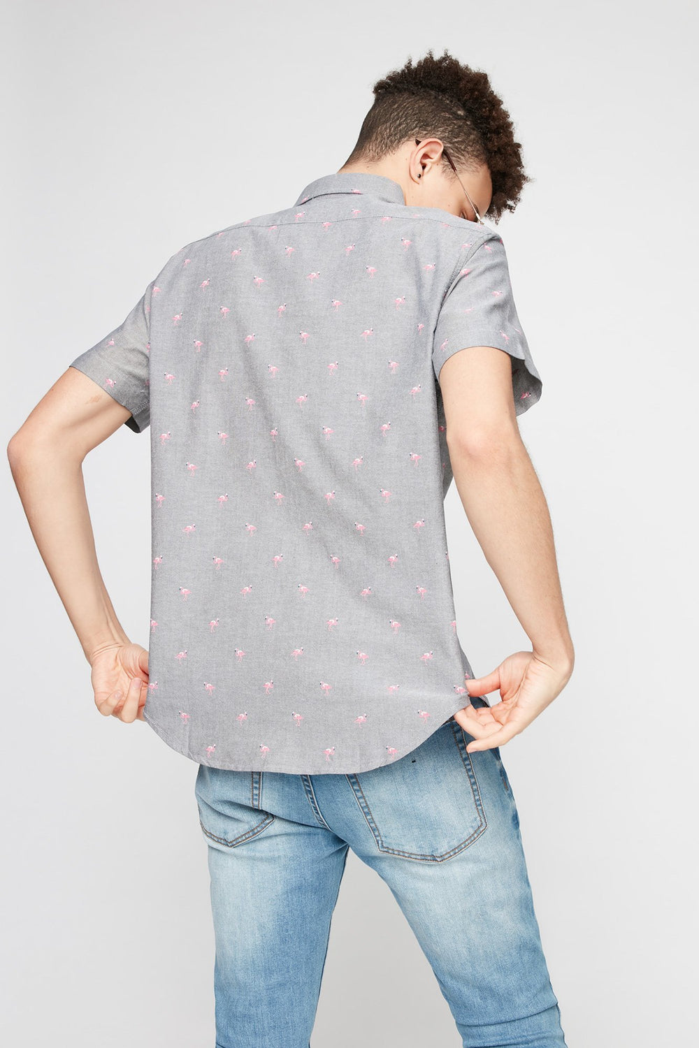 Men Chemise boutonnée imprimée Gris Noir