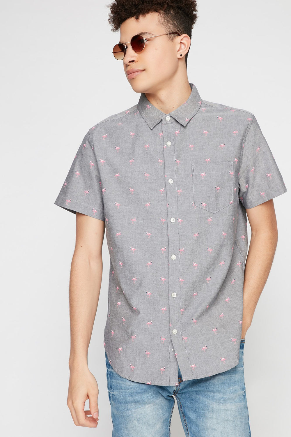 Men Chemise boutonnée imprimée Gris Noir