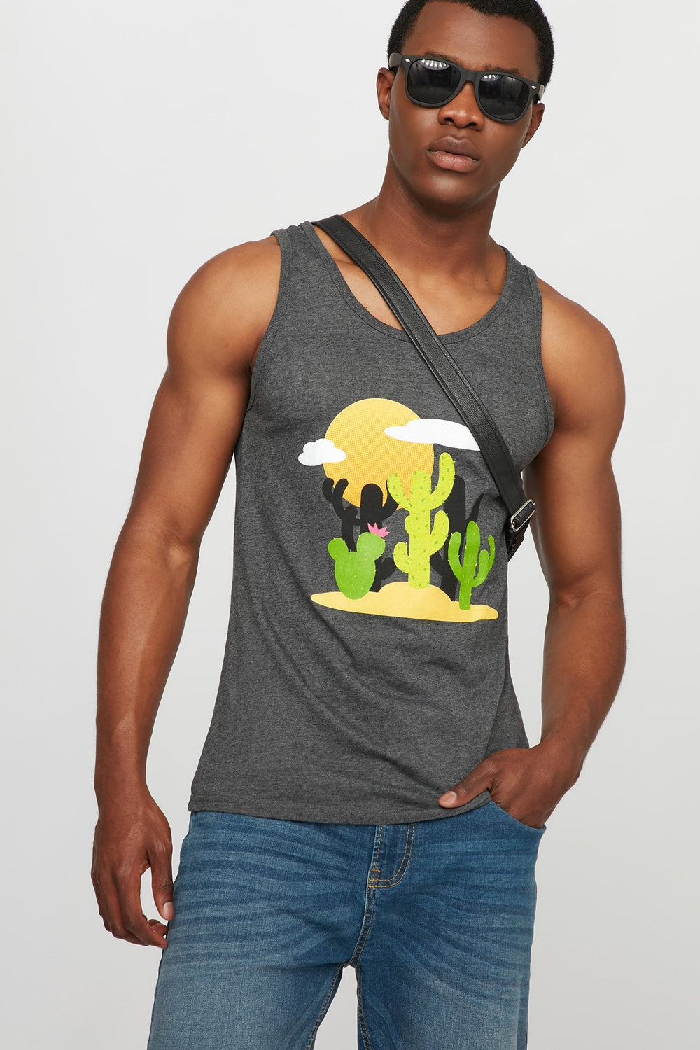 Men Débardeur à imprimé Cactus Desert Gris Noir