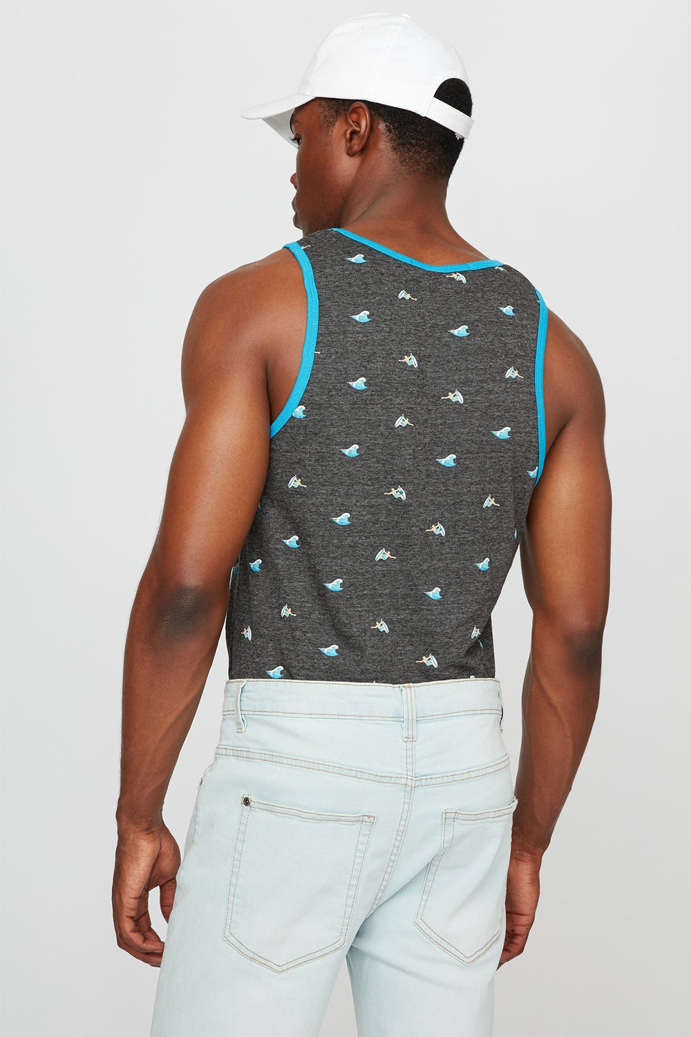 Men Débardeur à liséré contrastant et petits motifs Gris Noir