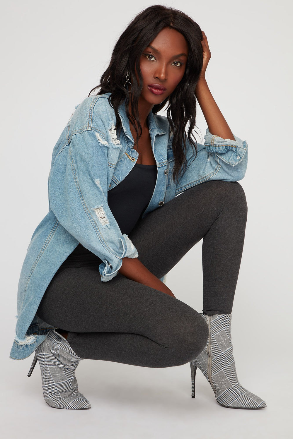 Women Legging de base doux Gris Noir